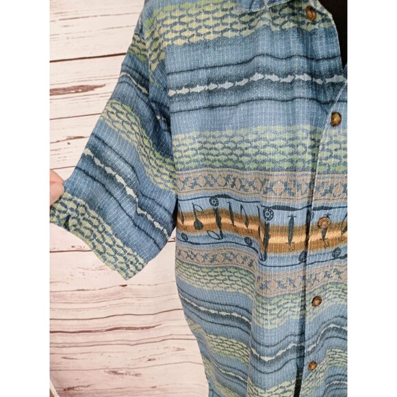 Vintage Woolrich Shirt Mens XL Blue Gold Fishing Fish Button Up Short Sleeve Top - Picture 6 of 8